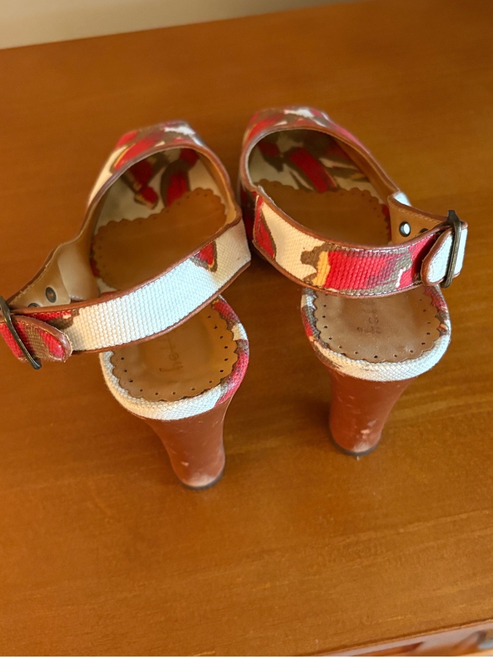Bettye Muller Red and Cream Floral slingback Canvas Heels